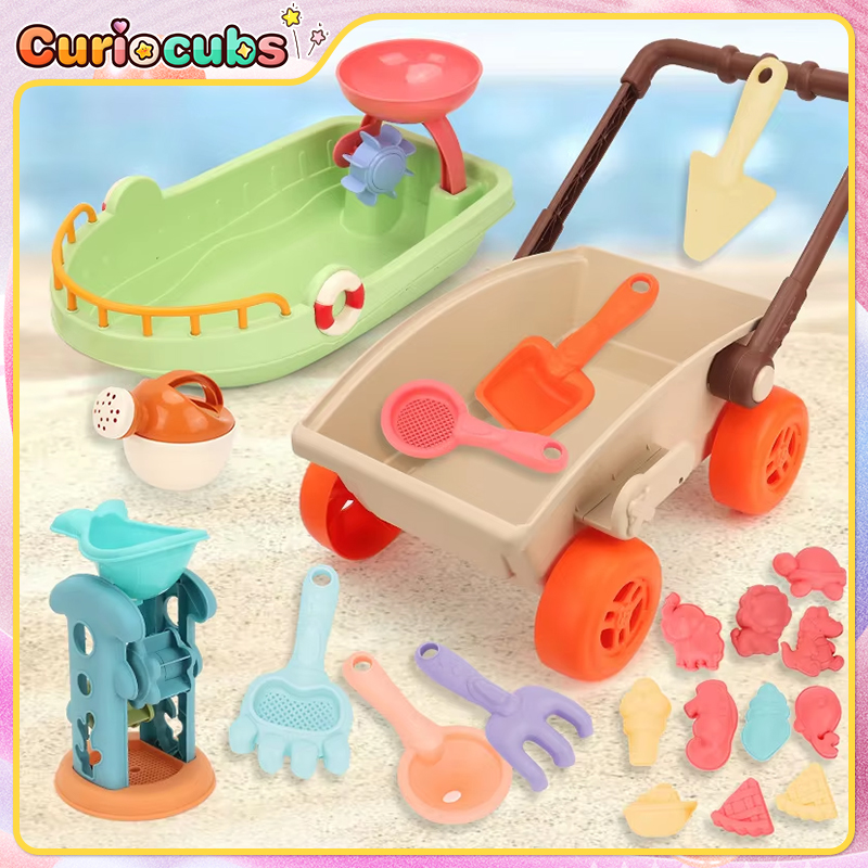 Kids Outdoor Sandbox - Zestaw Plażowy dla Dzieci: Wózek, Piaskownica,