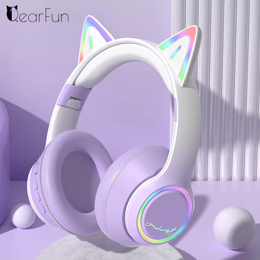 Kids Outdoor Videos - Słuchawki Bluetooth z kocimi uszkami RGB