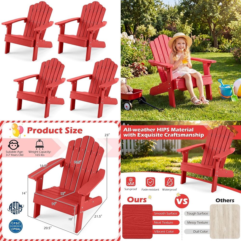 Kids Outdoor Adirondack Chair - Krzesło Adirondack dla dzieci, krzesło outdoorowe