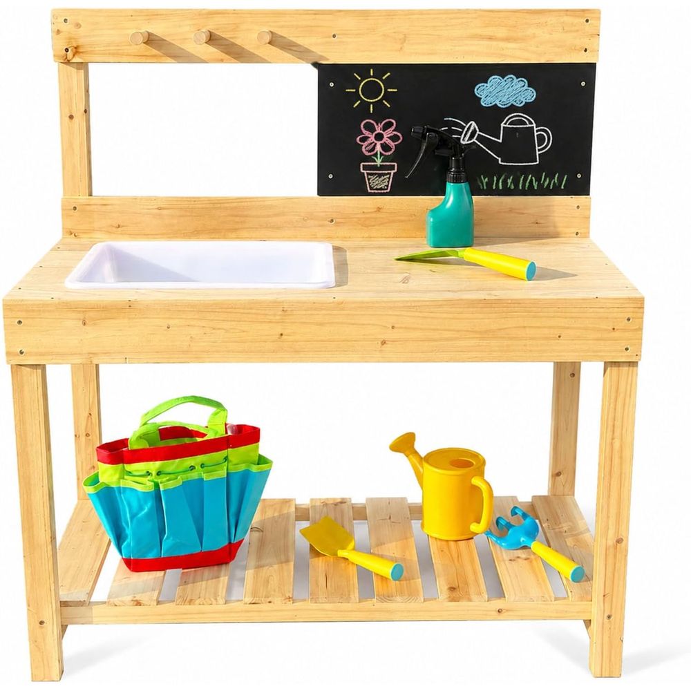 Kids Outdoor Chalkboard - Drewniany stołek do przysiewania ziemi dla